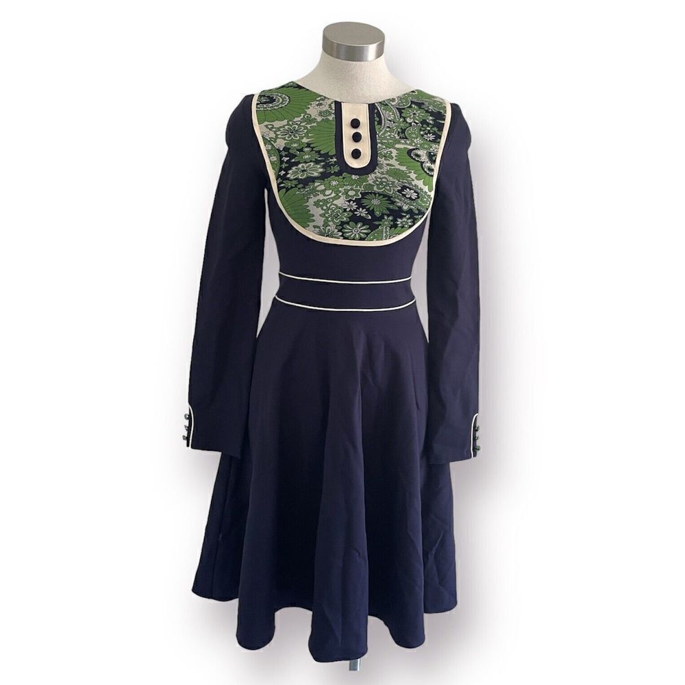 Kitten D'Amour Australia Retro 1950s Pinup Dress Fit & Flare Green Blue Sz. 8 FS
